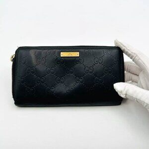 Gucci Vintage Signature Brown Men Leather Zippy Card Holder Wallet